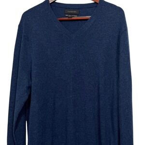 Tahari Pure Luxe Mens XL Blue 100% Cashmere V-Neck Sweater RN75343